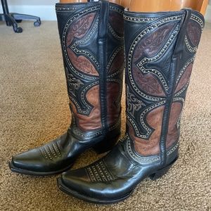 Womens Lucchese Black/brown Leather Western Boots